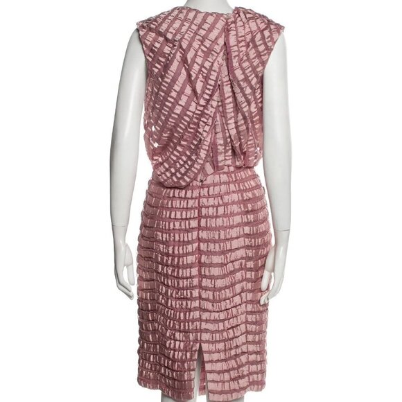 New Carolina Herrera Striped Sleeveless Silk Blend Pink Cocktail Midi Dress 4 US - Picture 4 of 10